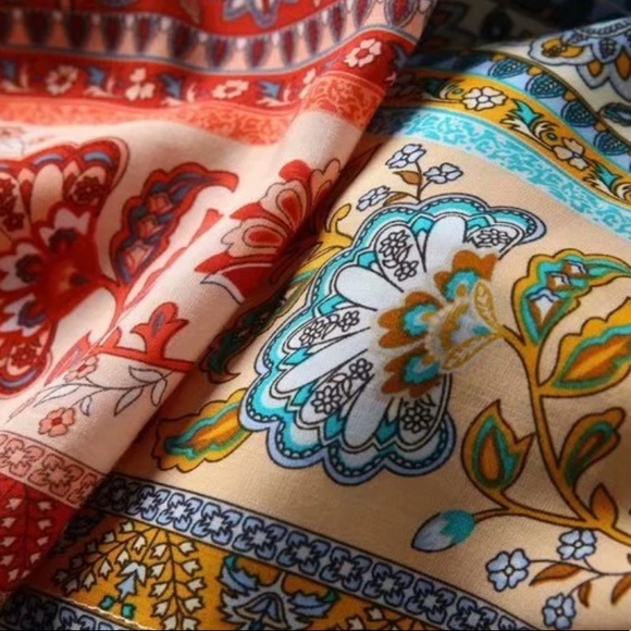 Gypsy Boho Paisley Print Maxi Duster Kimono Yellow - Picture 6 of 9